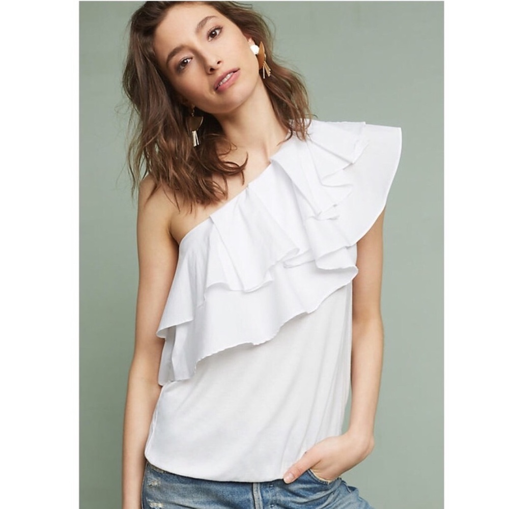 Anthropologie Ruffled One-Shoulder Poplin Top NWT